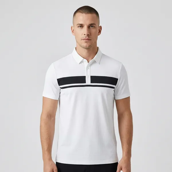 Men's_White_Polo_T-Shirt_With_Navy_Blue_Stripe