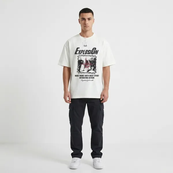 Explosion_Graphic_T-Shirt_-_Cream/Off-White_Unisex_Tee_With_Barbed_Wire_Design