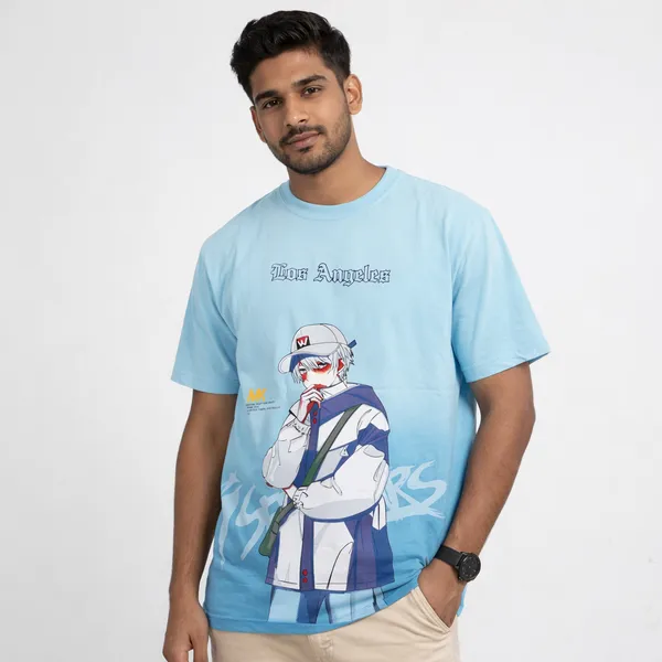 Los_Angeles_Graphic_Anime_Character_Gradient_Blue_T-Shirt