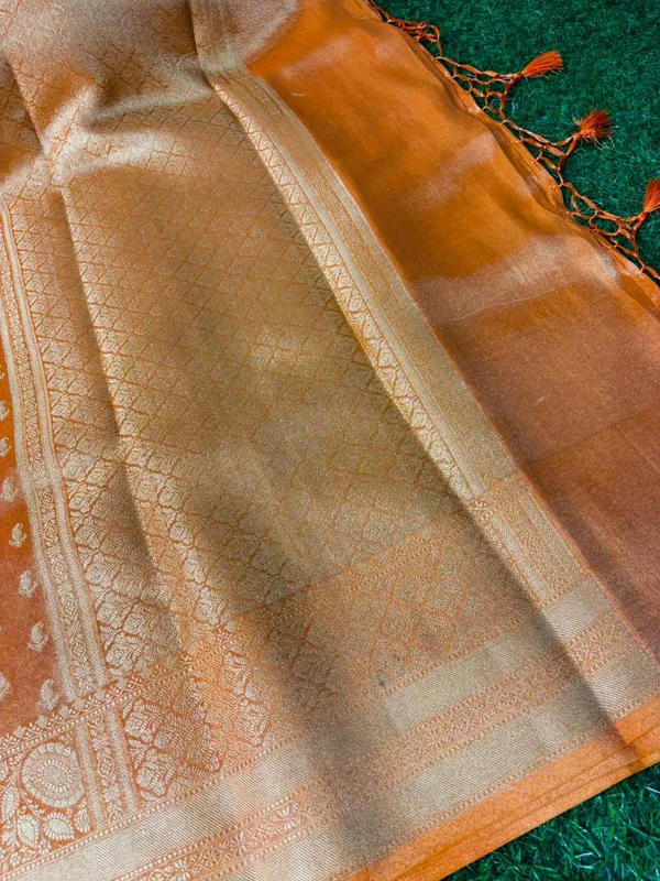 Orange_Breathable_Tissue_Silk_Banarasi_Saree_With_Rich_Pallu_And_Blouse