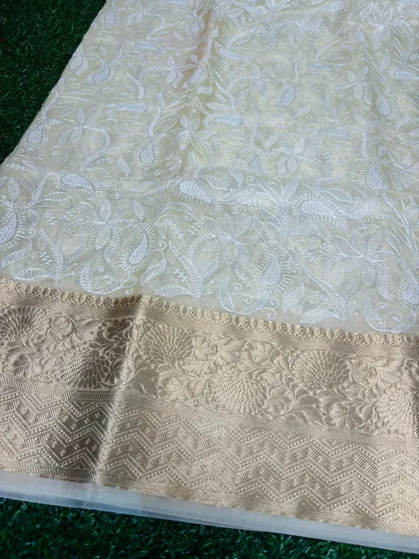 Off_White_Organza_Silk_Chikan_Kari_Work_Banarasi_Saree