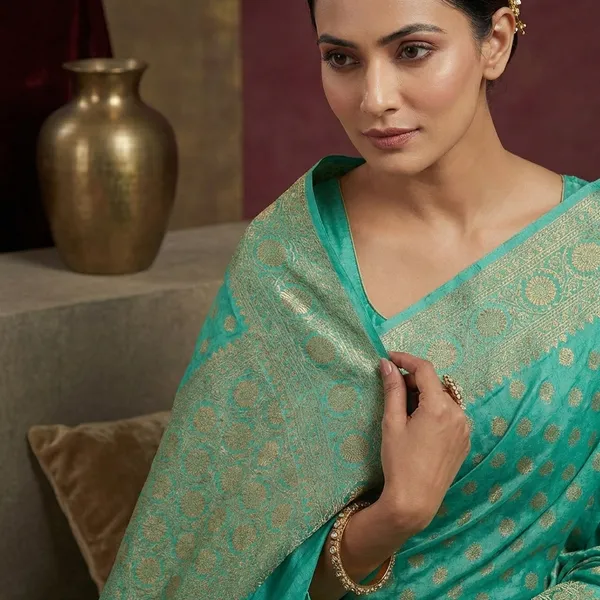 Turquoise_Khaddi_Buti_Georgette_Silk_Saree_Boldly_Combines_Traditional_Craftsmanship_With_Provocative_Elegance