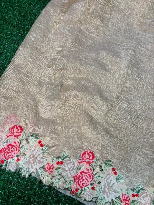 Golden_Tissue_Crush_Silk_Crochet_Work_Banarasi_Saree