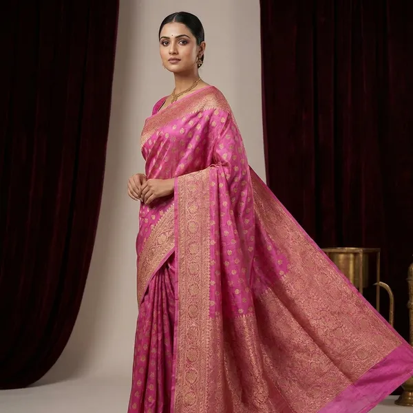 Vibrant_Pink_Khaddi_Buti_Georgette_Silk_Saree_Boldly_Combines_Traditional_Craftsmanship_With_Provocative_Elegance
