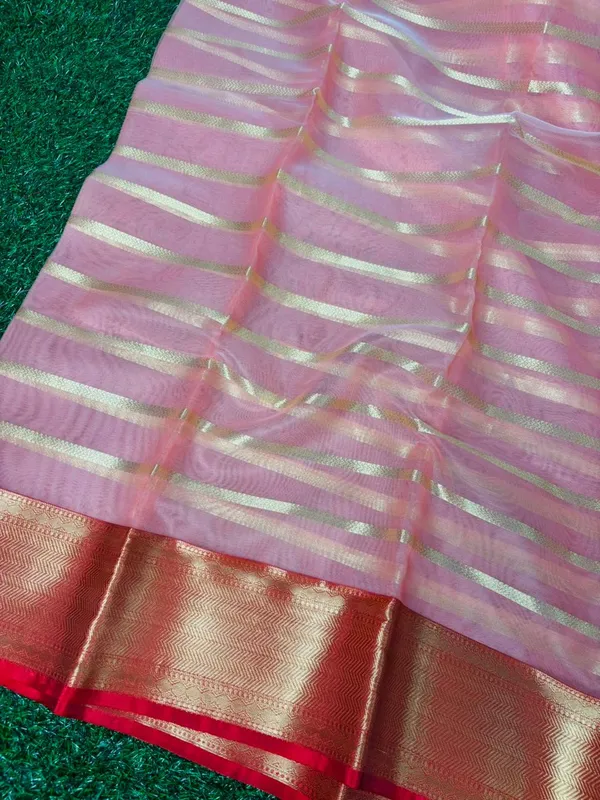 Elegant_Pink_Silk_Saree_With_Golden_Zari_Stripes_And_Contrast_Red_Border