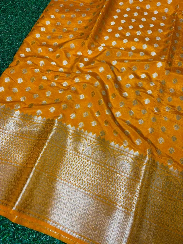 Mustard_Yellow_Banarasi_Chinia_Silk_Saree_With_Zari_Work