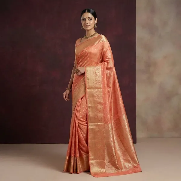 Pink_Breathable_Tissue_Silk_Banarasi_Saree_With_Rich_Pallu_And_Blouse