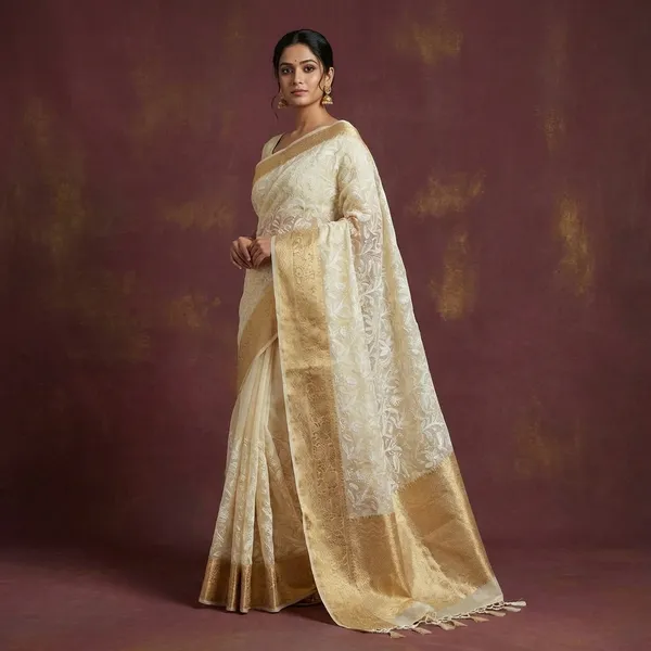Off_White_Organza_Silk_Chikan_Kari_Work_Banarasi_Saree