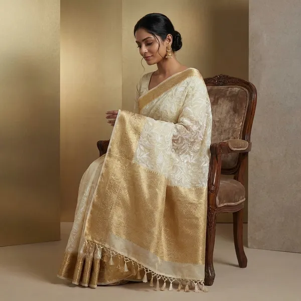 Off_White_Organza_Silk_Chikan_Kari_Work_Banarasi_Saree
