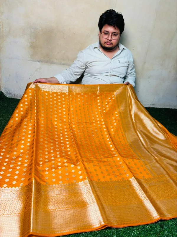 Mustard_Yellow_Banarasi_Chinia_Silk_Saree_With_Zari_Work