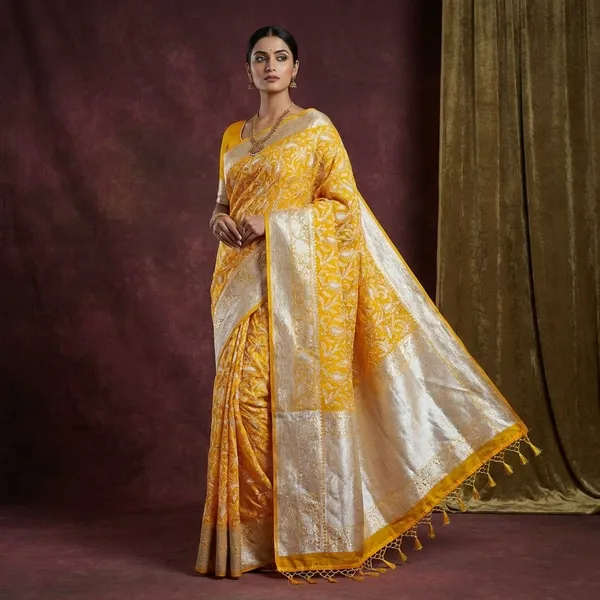 Yellow_Organza_Silk_Chikan_Kari_Work_Banarasi_Saree