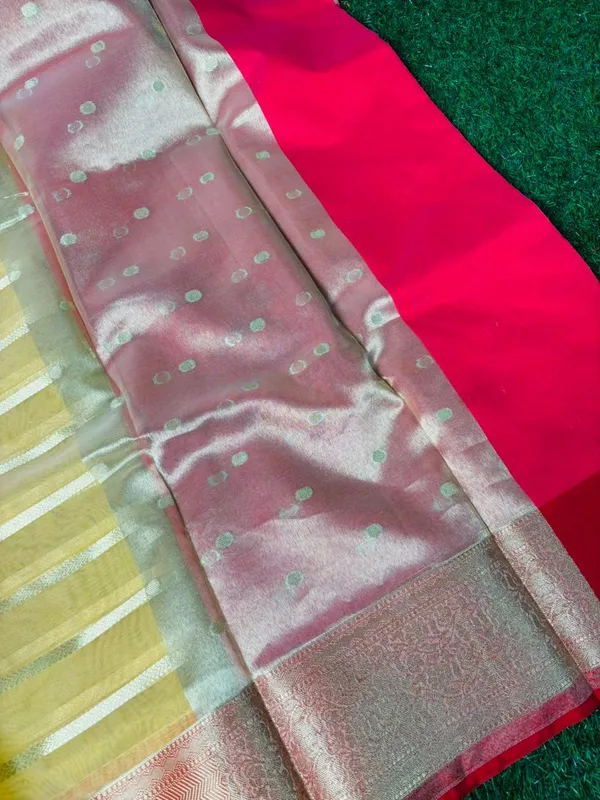 Yellow_Chanderi_Silk_Saree_With_Red_Border_And_Silver_Zari_Stripes