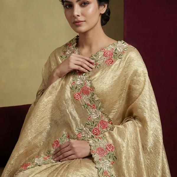 Golden_Tissue_Crush_Silk_Crochet_Work_Banarasi_Saree