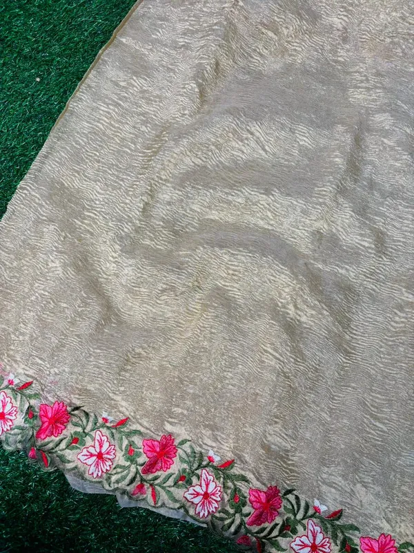 Golden_Tissue_Crush_Silk_Crochet_Work_Banarasi_Saree