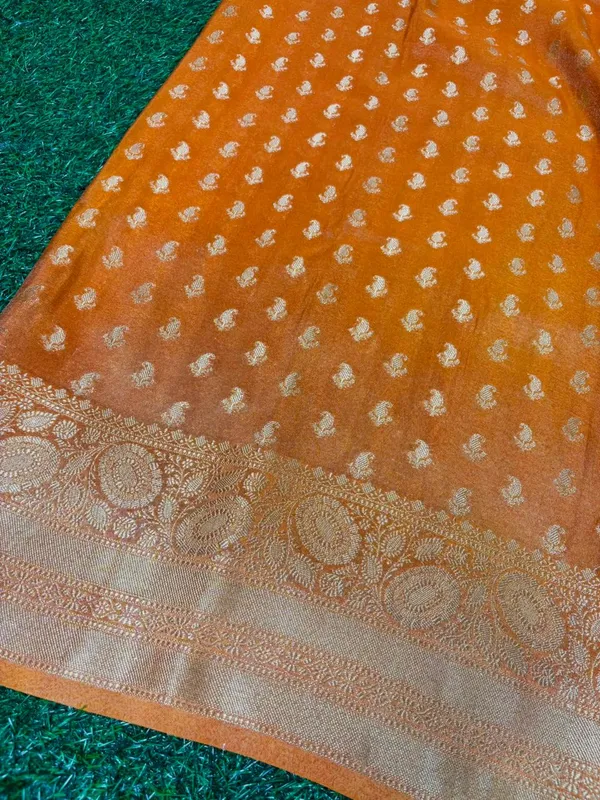Orange_Breathable_Tissue_Silk_Banarasi_Saree_With_Rich_Pallu_And_Blouse