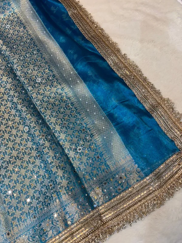 FIROZI_BLUE_KORA_TISSUE_MIRROR_WORK_BANARASI_SAREE