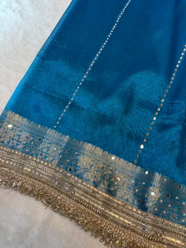 FIROZI_BLUE_KORA_TISSUE_MIRROR_WORK_BANARASI_SAREE