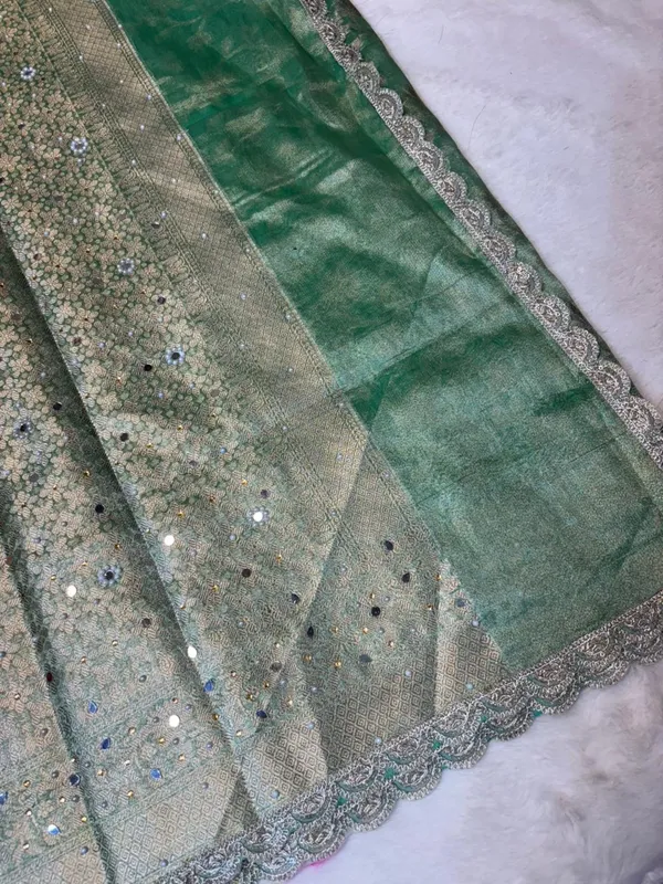PISTA__KORA_TISSUE_MIRROR_WORK_BANARASI_SAREE
