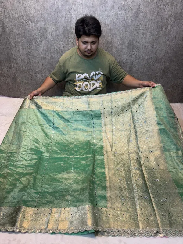 PISTA__KORA_TISSUE_MIRROR_WORK_BANARASI_SAREE