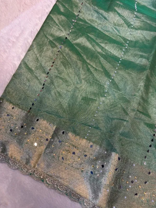 PISTA__KORA_TISSUE_MIRROR_WORK_BANARASI_SAREE