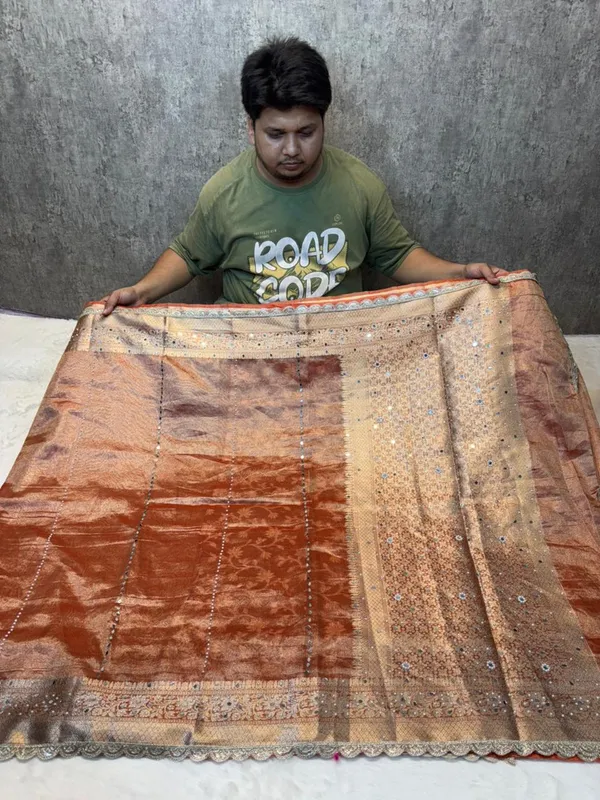 PEACK__KORA_TISSUE_MIRROR_WORK_BANARASI_SAREE