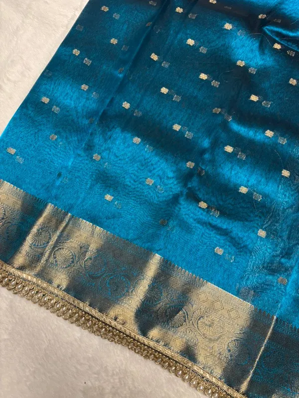 MATALLIC_SKY_BLUE_TISSUE_SILK_SAREE_WITH_HEAVY_JARKAN_LACE_WORK