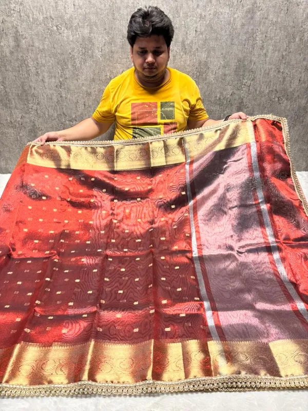 MATALLIC_RED_TISSUE_SILK_SAREE_WITH_HEAVY_JARKAN_LACE_WORK