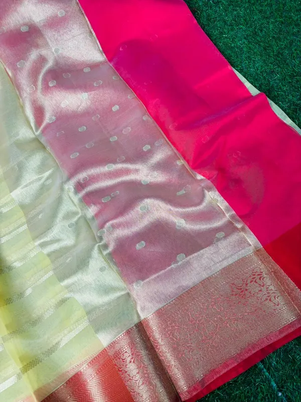 White_Silk_Saree_With_Golden_Zari_Stripes_And_Red_Border