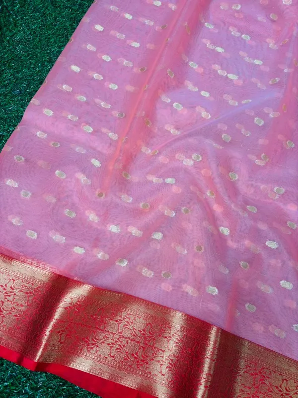 Peach_Banarasi_Silk_Saree_With_Red_Zari_Border