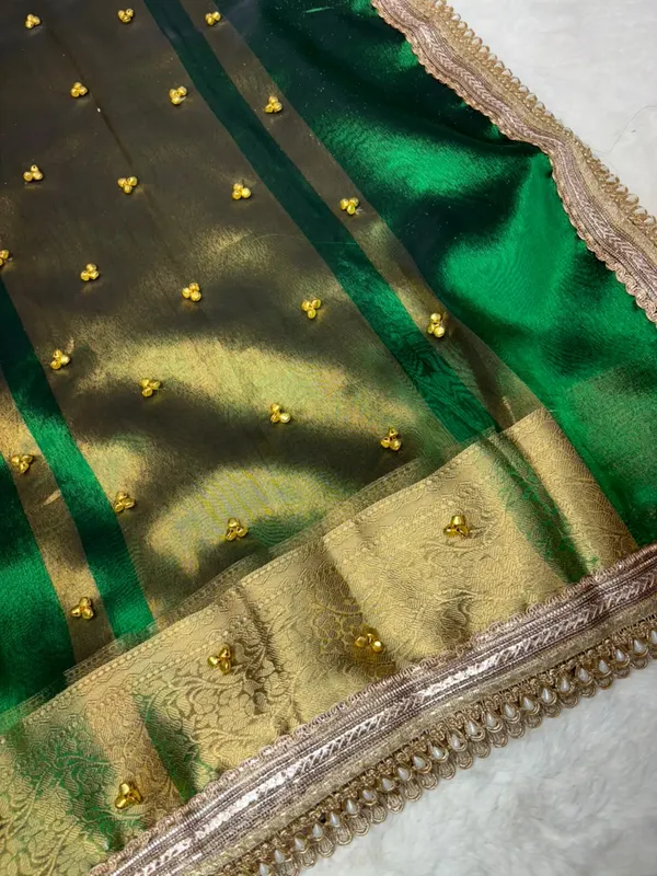CARMINE_GREEN_TISSUE_SILK_GHUNGROO_WORK_SAREE
