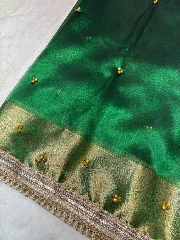 CARMINE_GREEN_TISSUE_SILK_GHUNGROO_WORK_SAREE