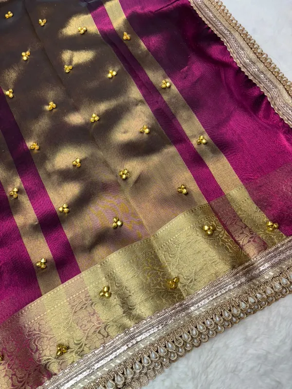 CARMINE_PINK_TISSUE_SILK_GHUNGROO_WORK_SAREE