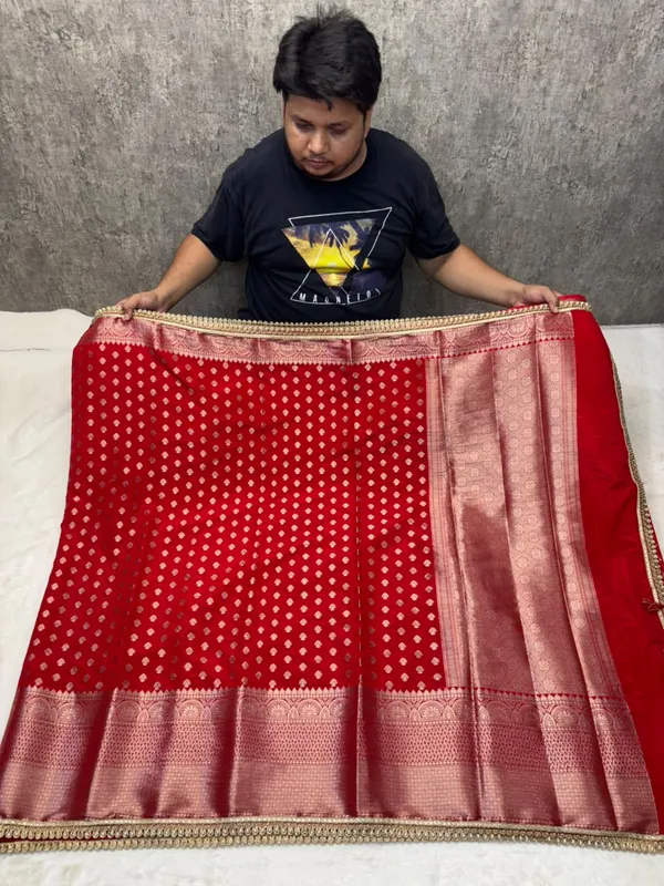 CARMINE_RED_CHINIA_SILK_LACE_WORK_BANARASI_SAREE