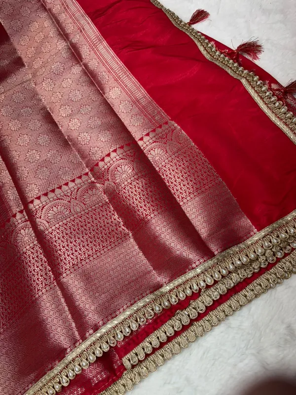 CARMINE_RED_CHINIA_SILK_LACE_WORK_BANARASI_SAREE
