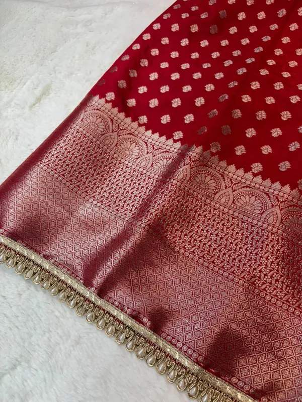 CARMINE_RED_CHINIA_SILK_LACE_WORK_BANARASI_SAREE