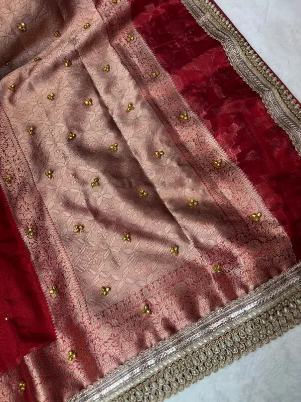 CARMINE_RED_TISSUE_SILK_GHUNGROO_WORK_SAREE