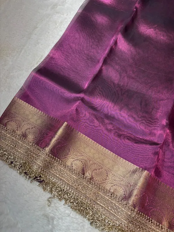 WINE_COLOUR_LACE_WORK_BANARASI_TISSUE_SILK_SAREE