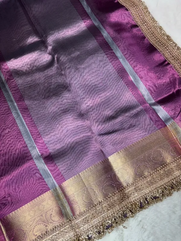 WINE_COLOUR_LACE_WORK_BANARASI_TISSUE_SILK_SAREE