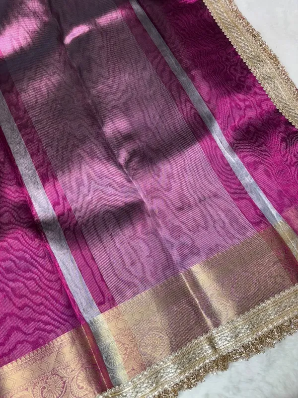 PINK_COLOUR_LACE_WORK_BANARASI_TISSUE_SILK_SAREE