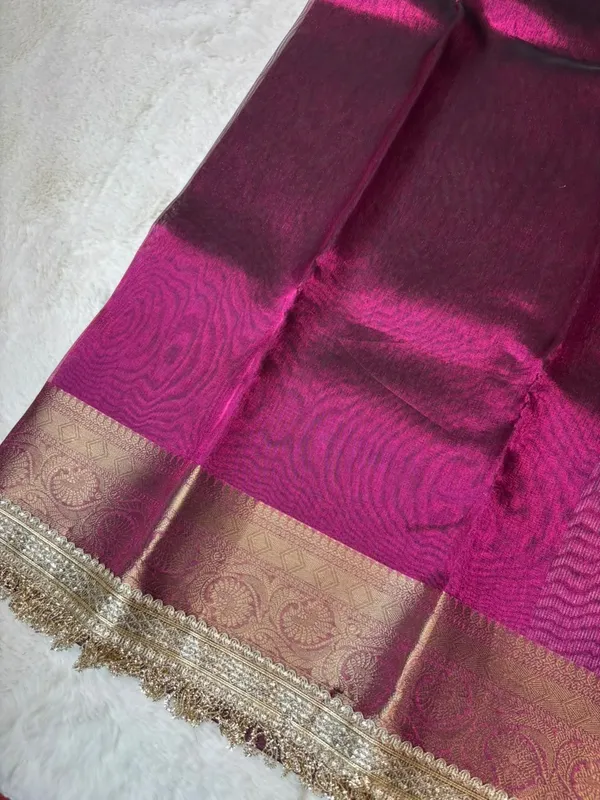 PINK_COLOUR_LACE_WORK_BANARASI_TISSUE_SILK_SAREE