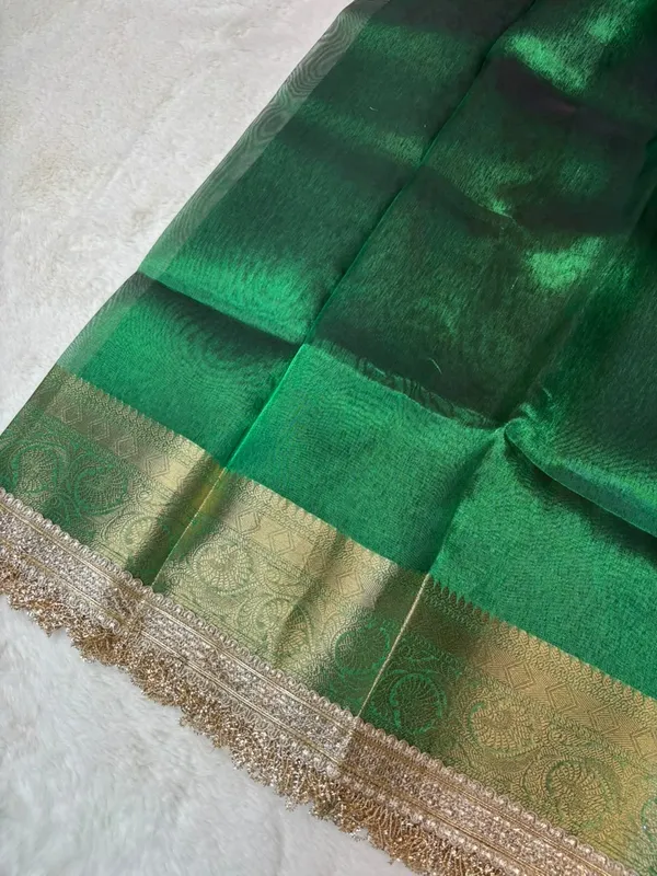 GREEN_COLOUR_LACE_WORK_BANARASI_TISSUE_SILK_SAREE