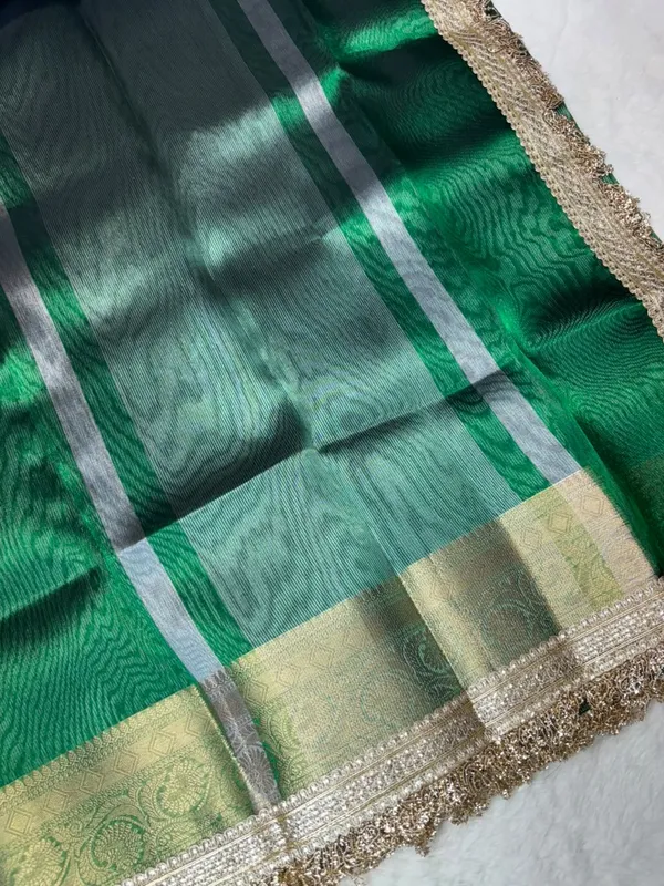 GREEN_COLOUR_LACE_WORK_BANARASI_TISSUE_SILK_SAREE