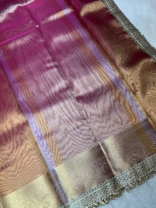 PEACH_COLOUR_LACE_WORK_BANARASI_TISSUE_SILK_SAREE