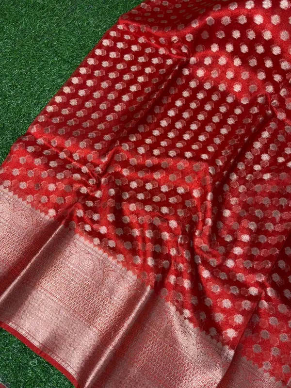 Dark_Red_Tissue_Silk_Ikat_Buti_Banarasi_Saree_With_Silver_Zari_Buti_Work_And_Woven_Border