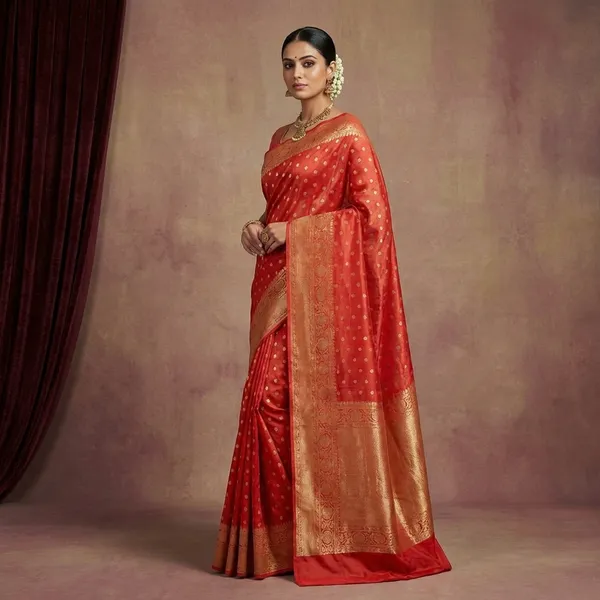 Traditional_Red_Breathable_Tissue_Silk_Banarasi_Saree_With_Rich_Pallu_And_Blouse