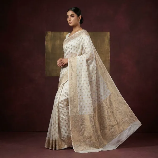 White_Khaddi_Buti_Georgette_Silk_Saree_Boldly_Combines_Traditional_Craftsmanship_With_Provocative_Elegance