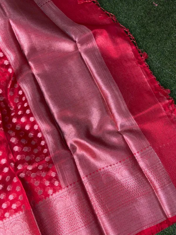 Dark_Red_Tissue_Silk_Ikat_Buti_Banarasi_Saree_With_Silver_Zari_Buti_Work_And_Woven_Border