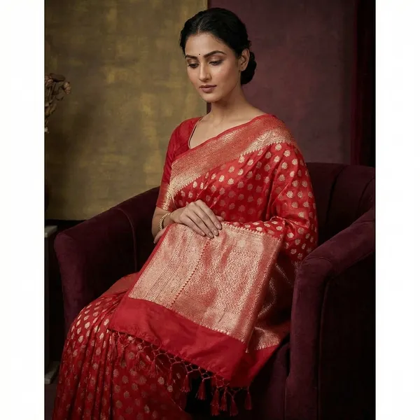 Dark_Red_Tissue_Silk_Ikat_Buti_Banarasi_Saree_With_Silver_Zari_Buti_Work_And_Woven_Border