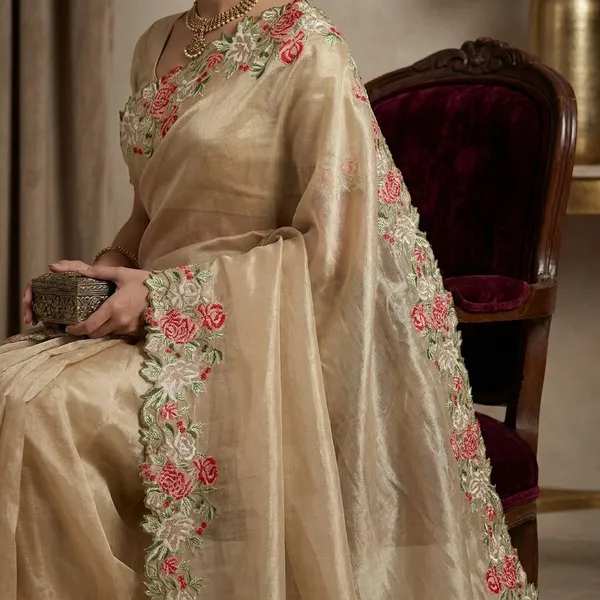 Golden_Tissue_Silk_Crochet_Work_Banarasi_Saree