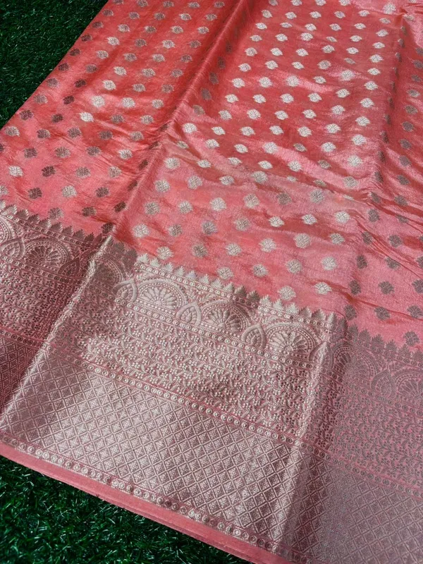 Elegant_Peach_Banarasi_Chinia_Silk_Saree_With_Zari_Work